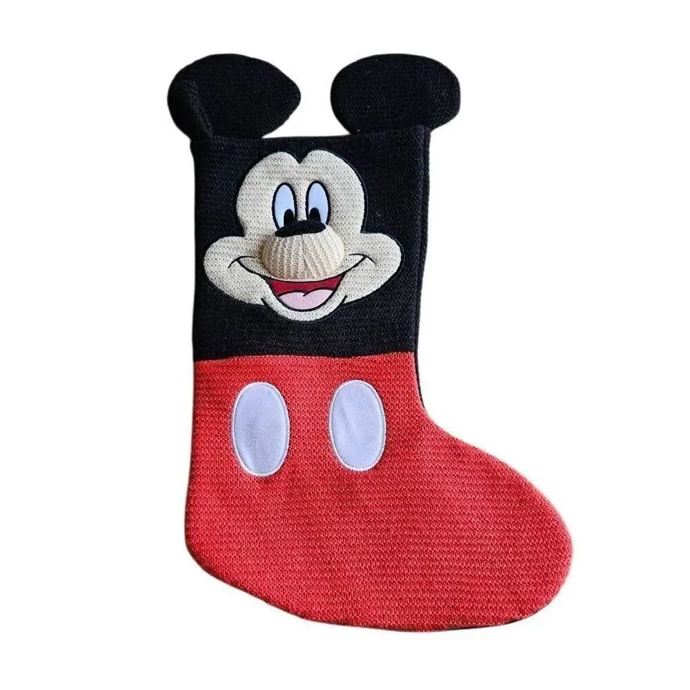 Disney black red Mickey mouse knit crochet Christmas holiday stocking